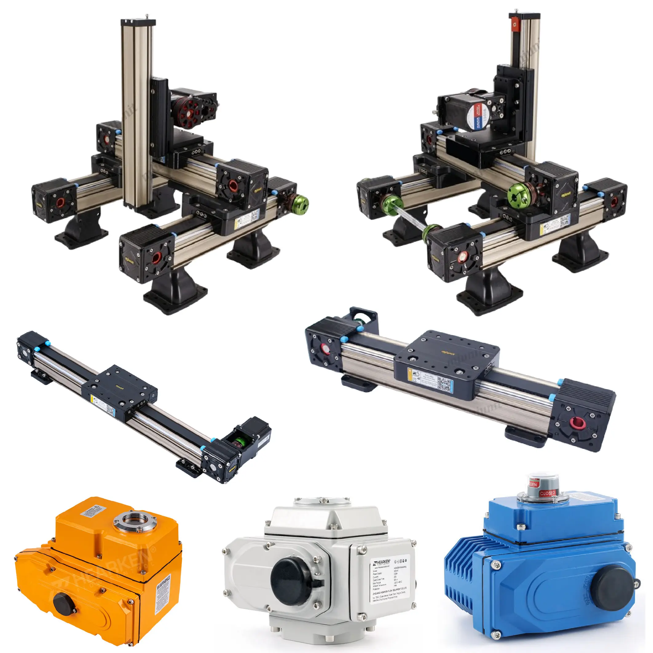 Electric Actuator / Linear belt drive The Industrial Electric Actuator by Hearken Flow offers precise and reliable valve control for industrial applications, featuring durable, corrosion-resistant construction and energy-efficient performance ideal for harsh environments like water treatment, chemical processing, and HVAC systems. Paired with the MJUNIT Linear Belt Drive, which delivers high-speed, accurate linear motion with low maintenance and minimal backlash, this combination ensures efficient, smooth operation in automation systems such as pick-and-place units, CNC machines, and robotic platforms. Together, they provide a robust, high-performance solution for modern industrial automation needs.