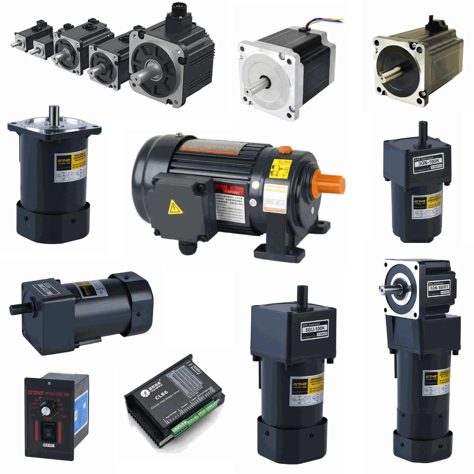 Motors Discover a wide range of motion control solutions including Stepper Motors, Closed Loop Stepper Motors, and high-performance Servo Motors for precise automation. Control speed effortlessly with Single Phase AC Motor Speed Controllers and enhance torque with reliable AC Motor Gearboxes such as Horizontal CH Type, Vertical CV Type, AC Compact Gearbox, DC Compact Gearbox, and NMRV Gearboxes. Achieve smooth and accurate motion with advanced Stepper Motor Drives, Servo Motor Drives, and robust AC Motor Controllers—ideal for industrial machinery, robotics, and automation systems. Designed for durability, efficiency, and precision in every application.