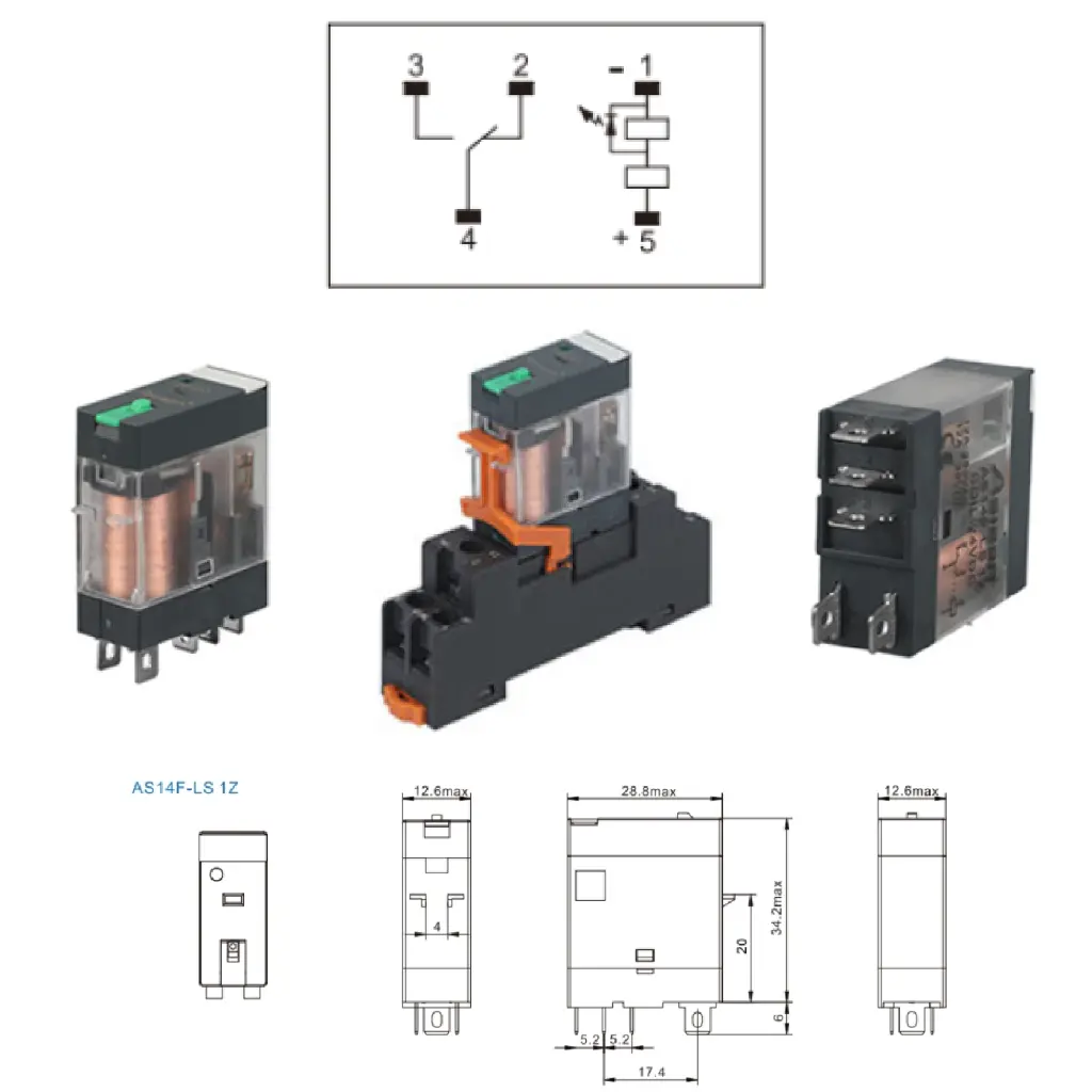 Industrial Relay 5-Pin 1Z, Coil 230VAC, Rated Load 12A 250VAC/30VDC, LED Indicator, Lockable Button