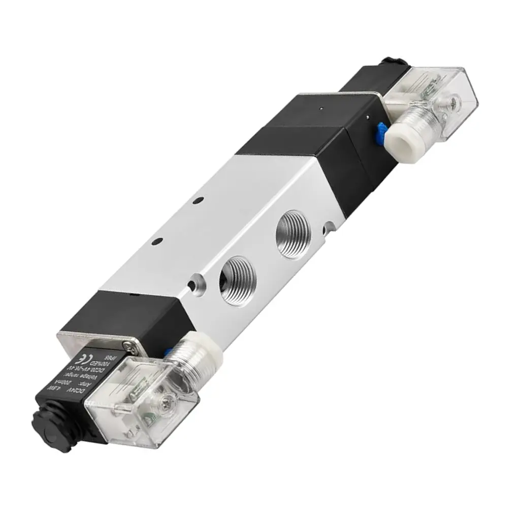 5/3 Way Double Solenoid Valve, 3/8", Mid-Closed