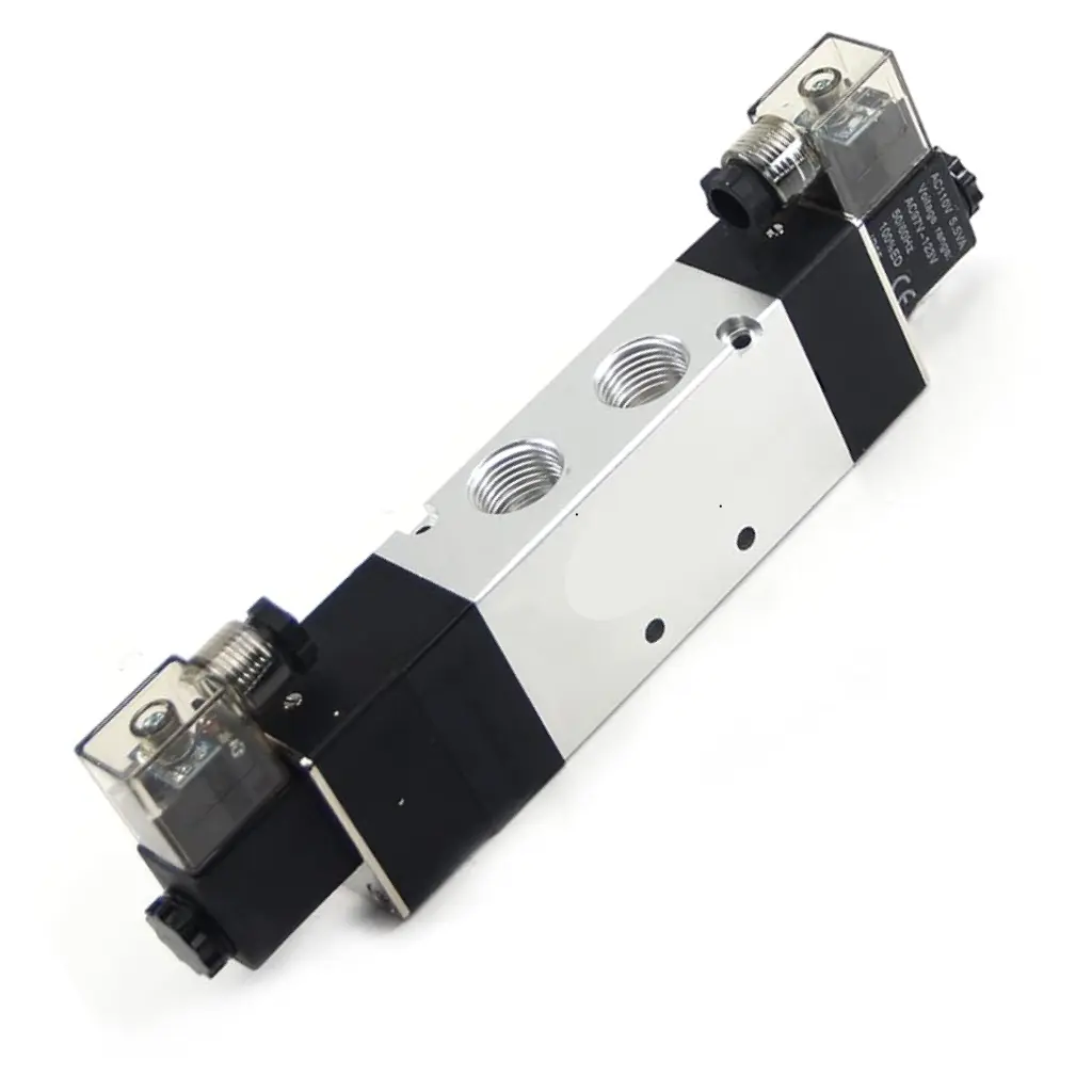 5/3 Way Double Solenoid Valve, 1/2", Mid-Closed