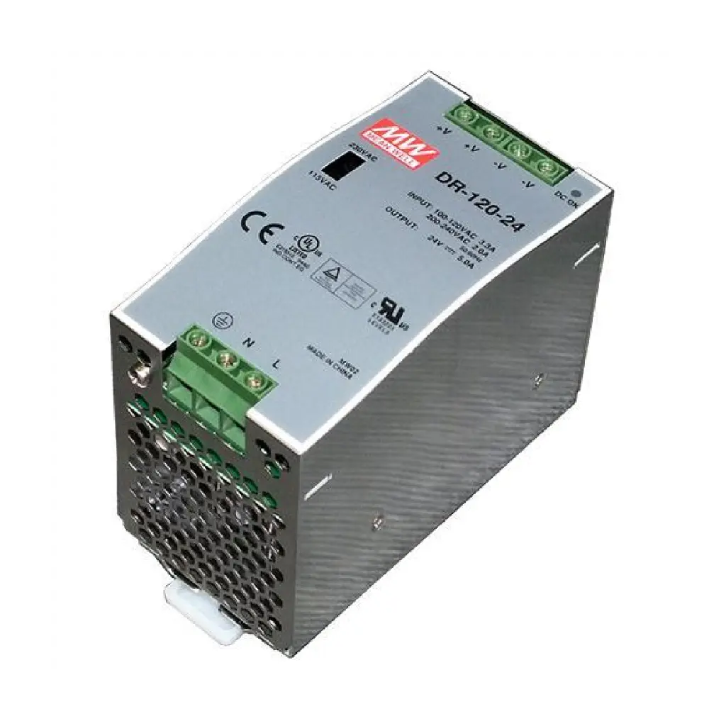 MEANWELL 120W Industrial Din Rail Power Supply, 5A, 24VDC