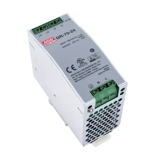 [DR-75-24] MEANWELL 75W Industrial Din Rail Power Supply, 3.2A, 24VDC