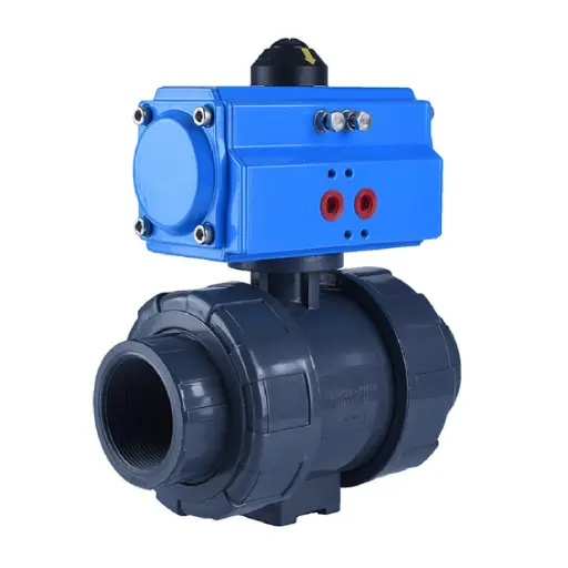 [UPVCBA-DN25-HPA052DA] ISO5211 UPVC True Union Ball Valve with Pneumatic Actuator DN25, 1"